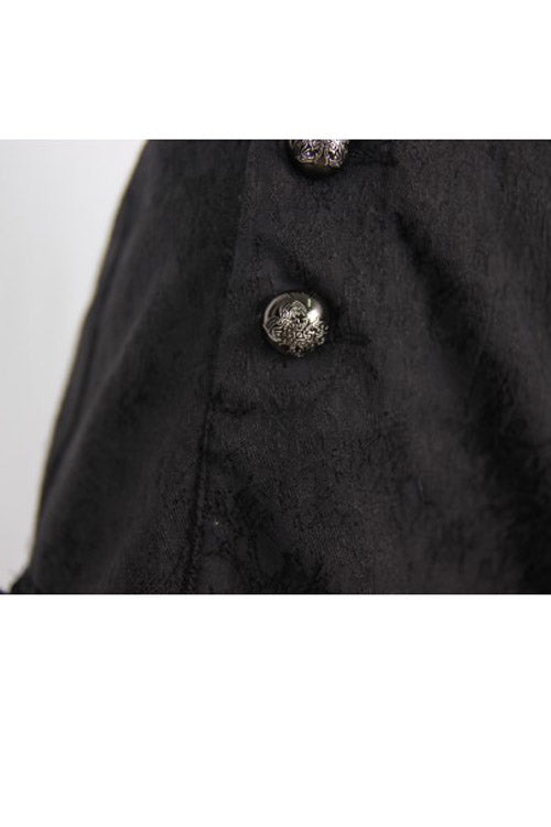 Black Front Double Breasted Buttons Waist Lace Up Frill Lace Hem Gothic Jacquard Short Womens Pants