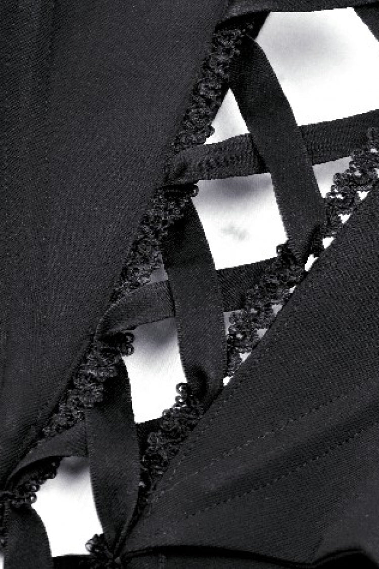 Black Lace-Up Buttons Back Bat Wings Women's Gothic Vest