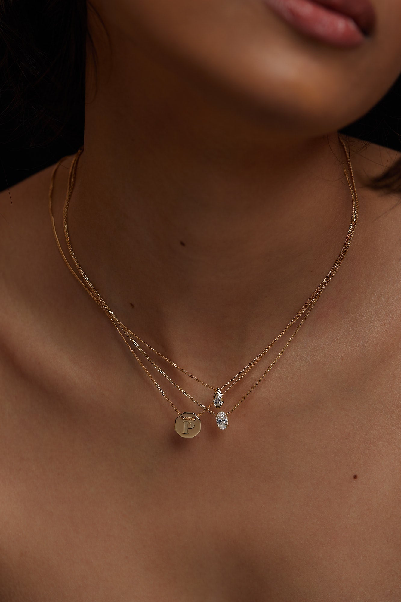 Mini Pear Diamond Necklace | 9K Yellow or Rose Gold