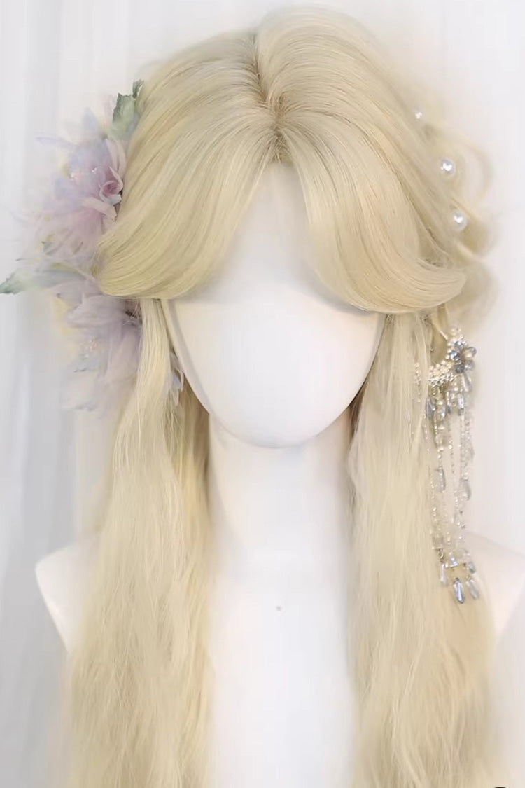 Beige Gold Curtain Bangs Long Curly Hair Sweet Lolita Wig
