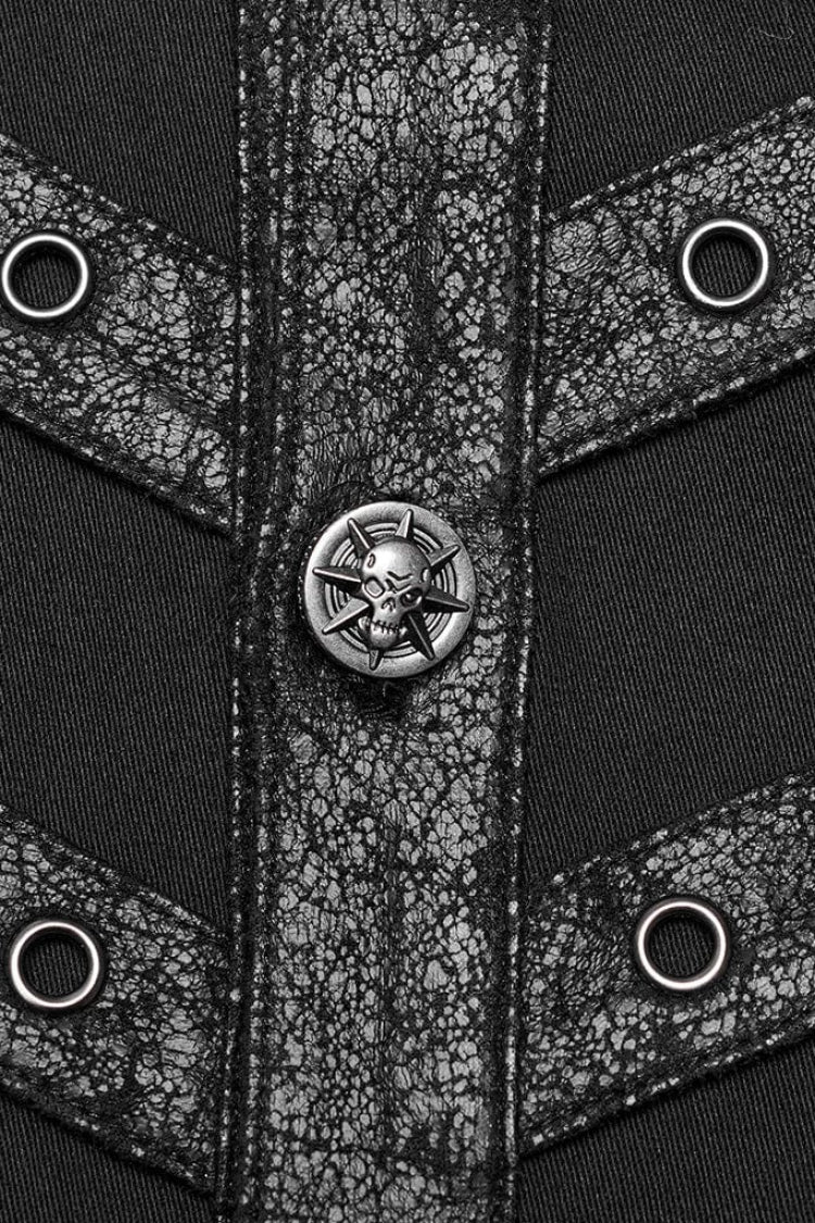 Black Hollow Hole Stitching Mens Steampunk Blouse