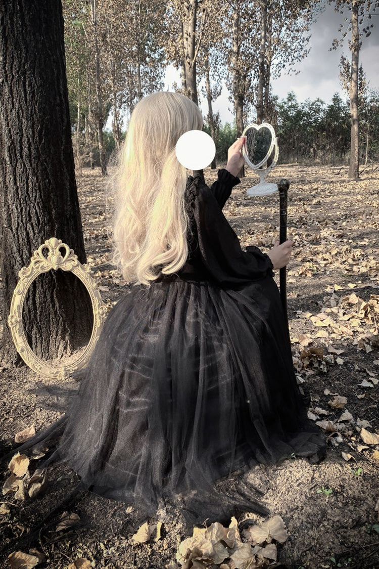 Black Long Sleeves Ruffle Bowknot Stitching Lace Gothic Plus Size Lolita Dress