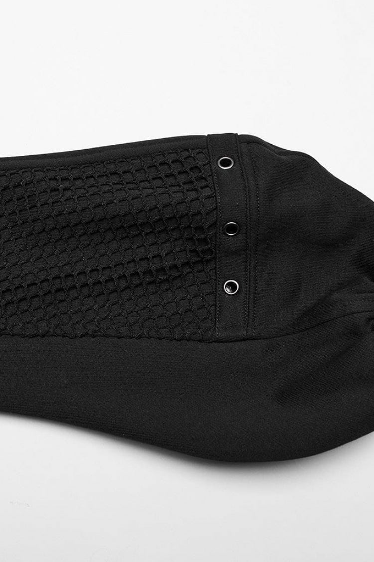 Black Long Sleeves Hollow Mesh Stitching Hooded Womens Steampunk Blouse