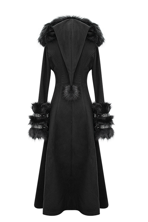 Black Gothic Double Faced Woolen Hooded Long Sexy Women Coat