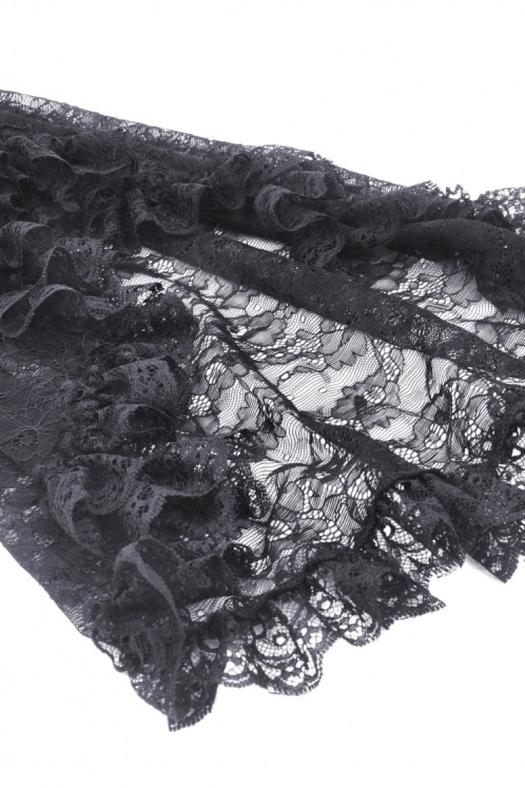 Black Long Flared Sleeves Ruffled Lace Women's Gothic Cape