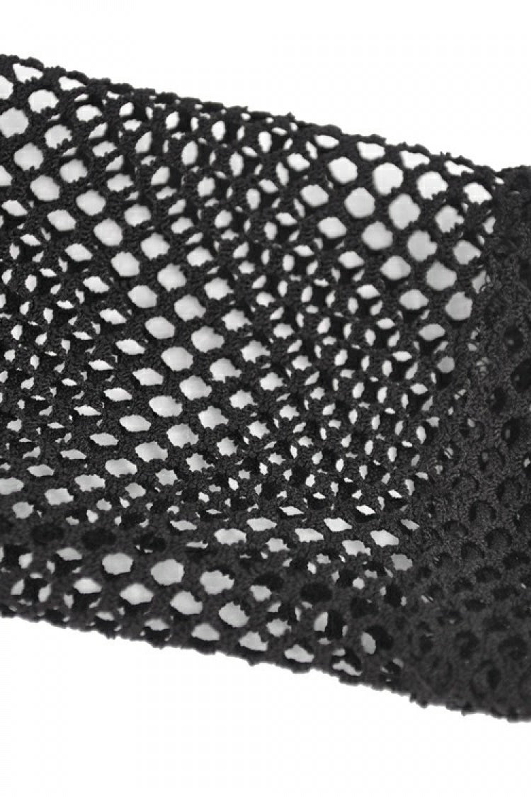 Black Off Shoulder Long Sleeves Lace-Up Mesh Women's Punk Top