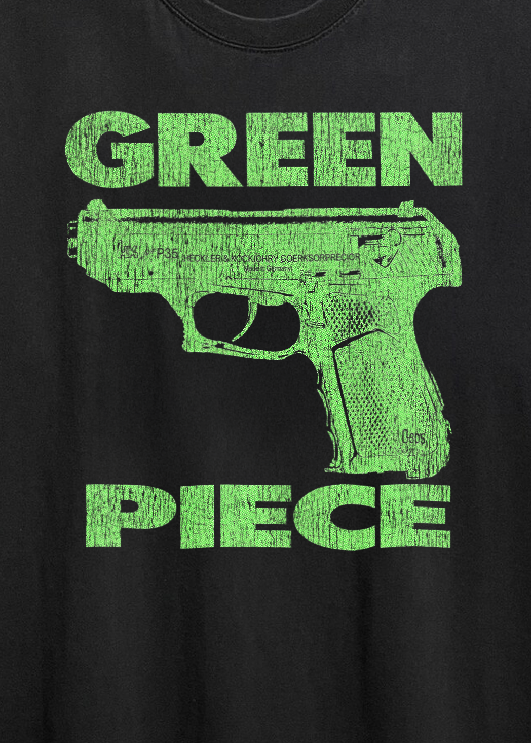 Rare Parody Green Piece Washed Black Tee