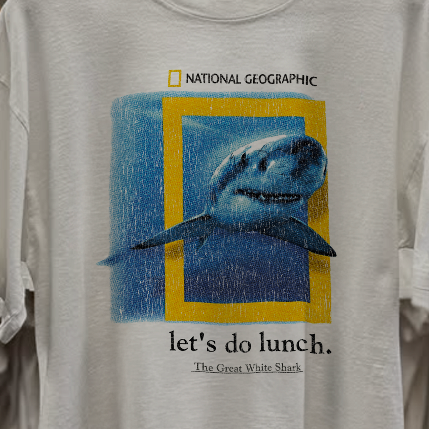 2000s National Geographic Great White Shark Washed White Tee