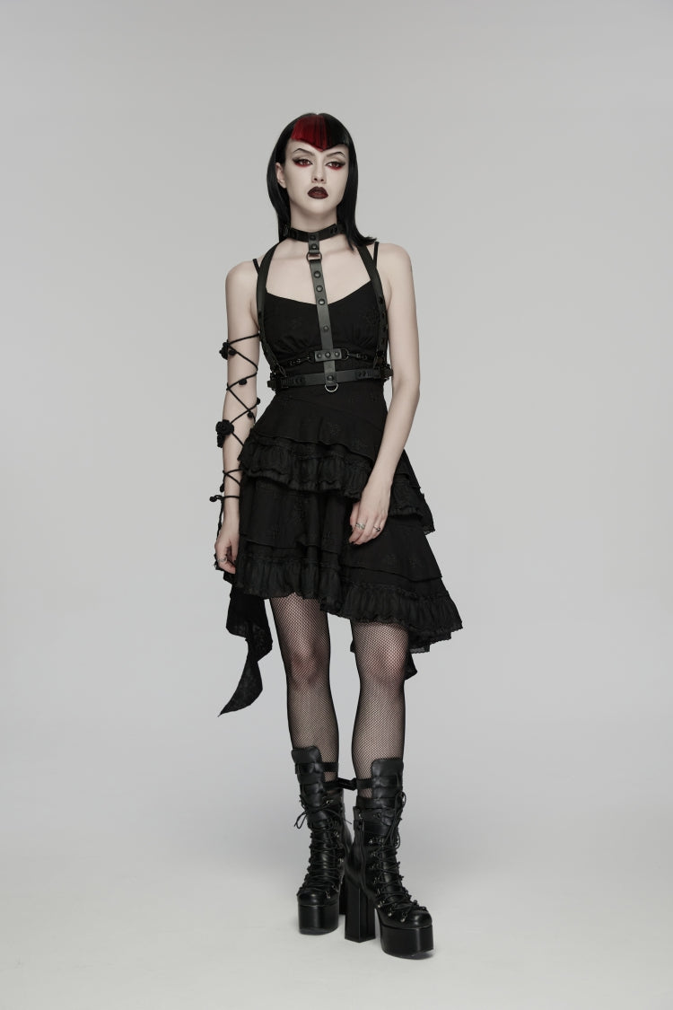 Black Embroidered loral Embroidered Asymmetric Women's Gothic Jsk Dress raduation Dress