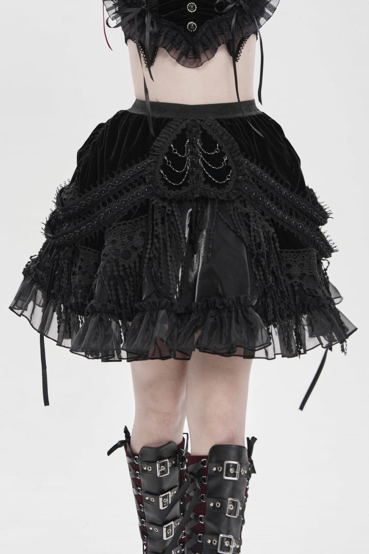 Black Multi-Layered Tassels Chain-Decorated Women's Gothic Skirt