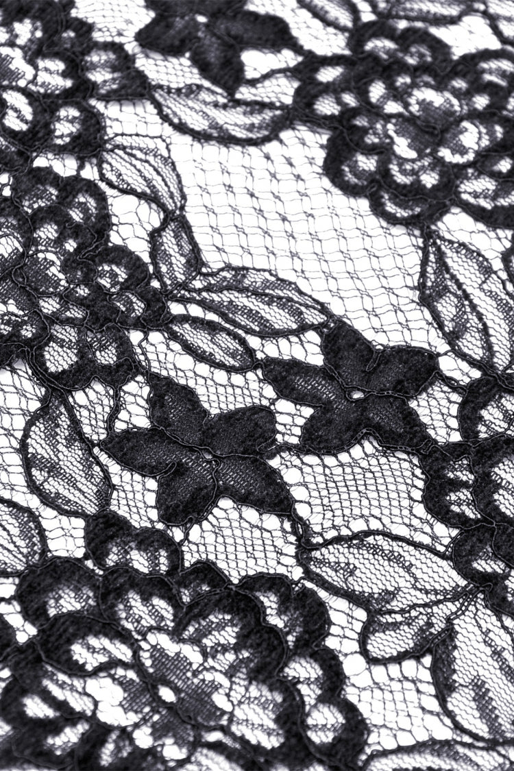 Black Off Shoulder Lace Long Trumpet Sleeves Floral Mesh Women's Gothic Cape