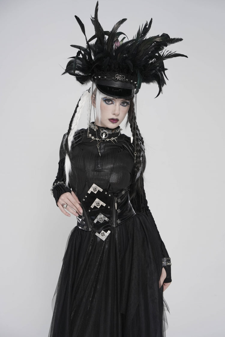 Black Lace-Up Slim Irregular Zippered Women's Punk Corset