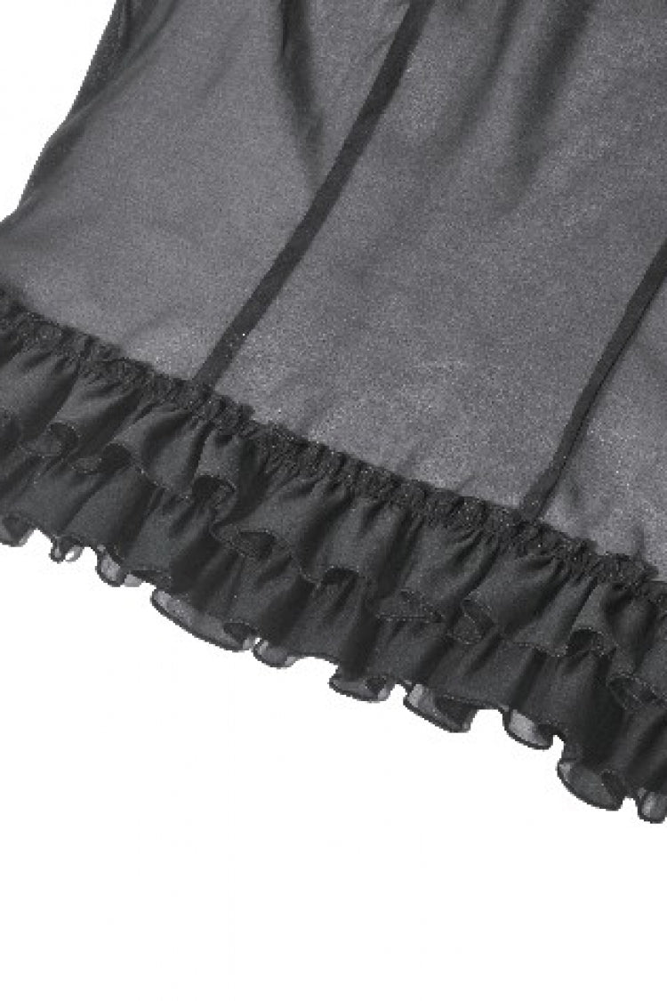 Black Deep V Collar Short Puff Sleeves Multi-Layered Ruffled Lace Sheer Women's Gothic Blouse
