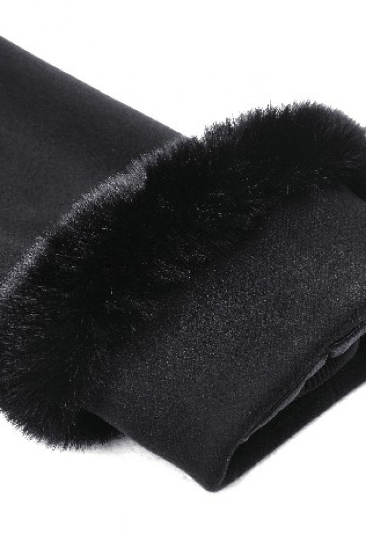 Black Long Sleeves Crescent Moon Bow Spliced Double-breasted Women's Gothic Coat with Cat Ear Hood