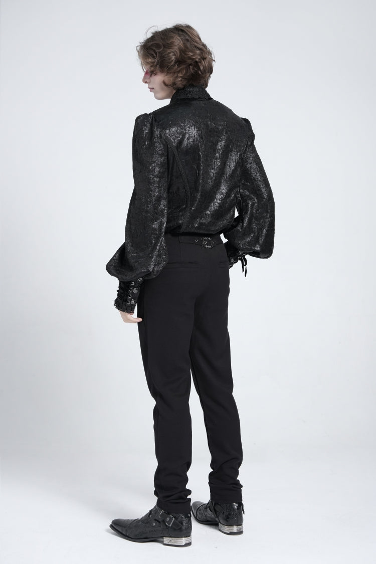 Black Long Puff Sleeves Jacquard Lace Men's Gothic Blouse