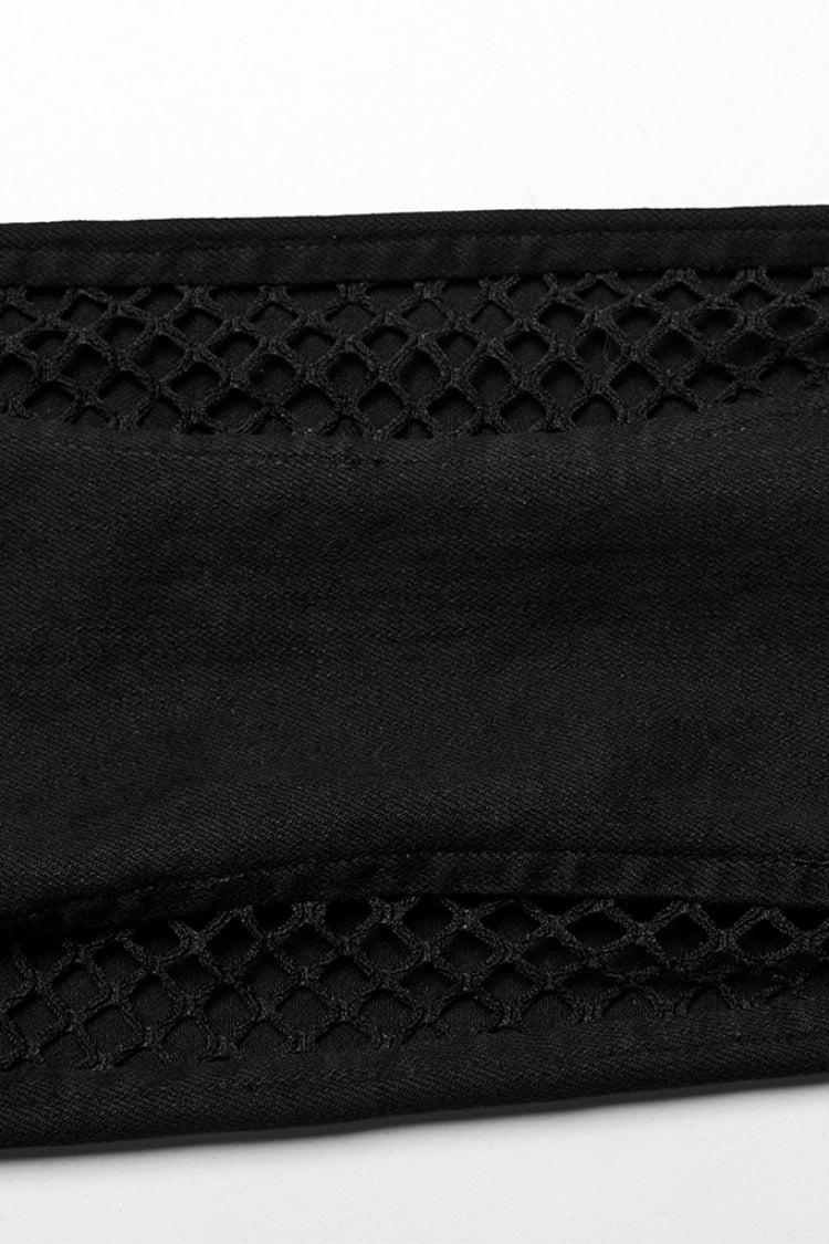 Black Mesh Women's Punk Cutout Eyelet Jeans