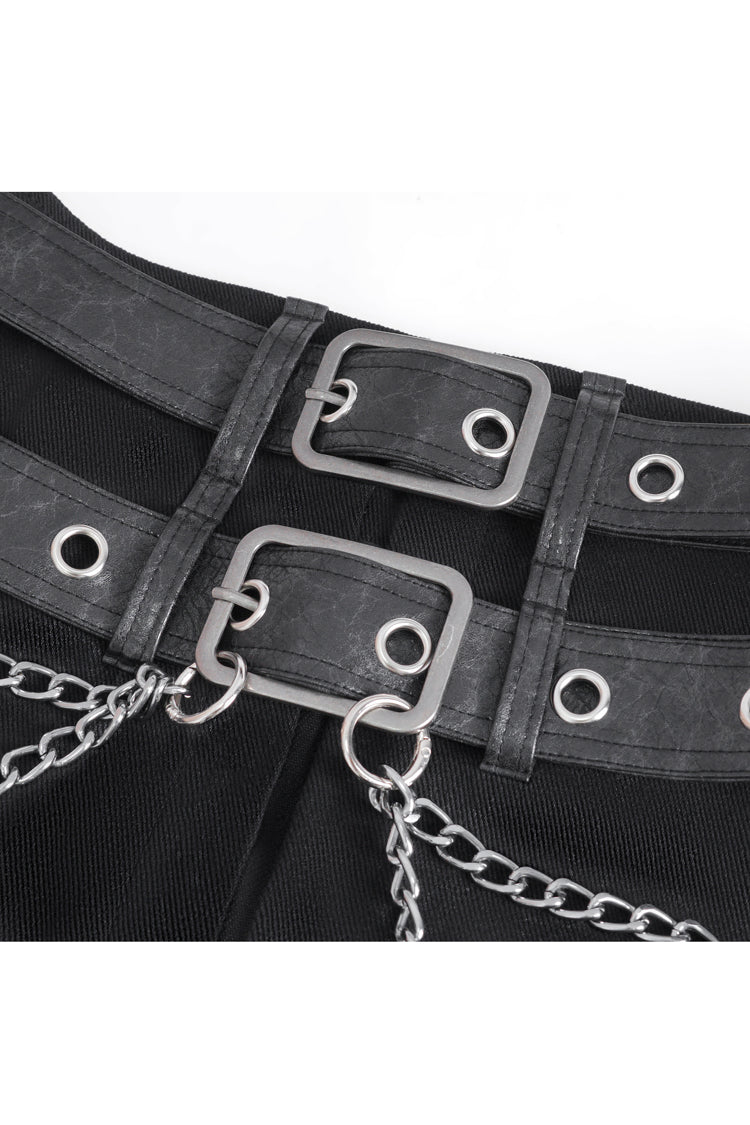 Black Irregular Double Belt Tassels Men's Gothic Skirt