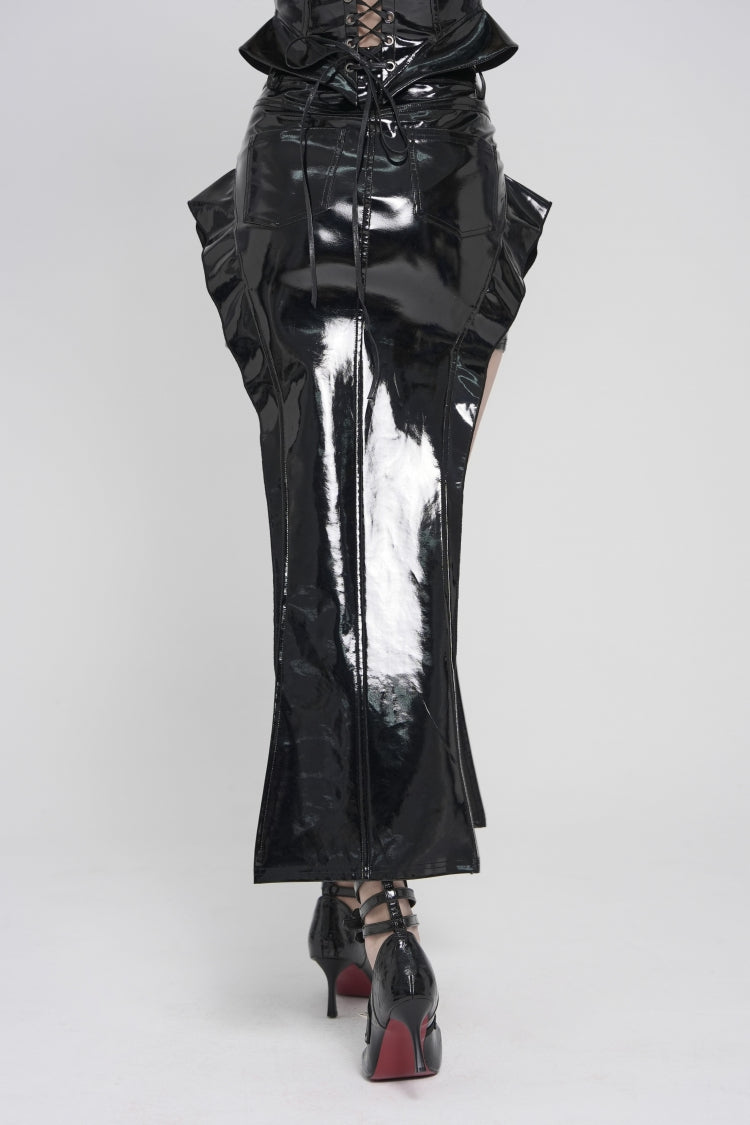 Black Cut-Out Irregular Zippered Women's Punk Long Skirt