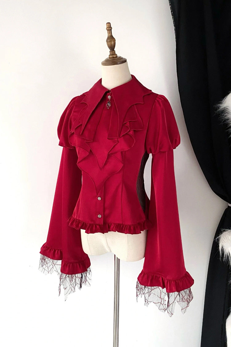 Bat Collar Long Sleeves Ruffle Gothic Lolita Blouse 3 Colors