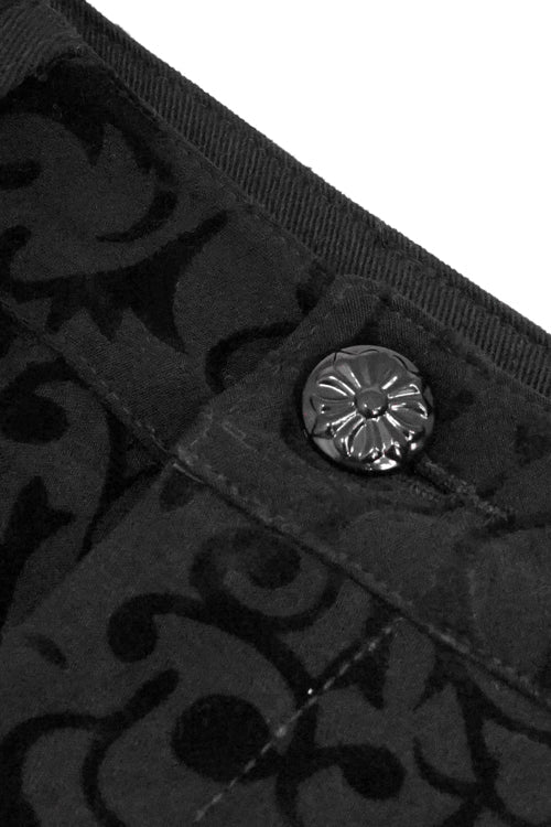 Black Gothic Flocking Patterned Laced Up Asymmetrical Side Womens Pants