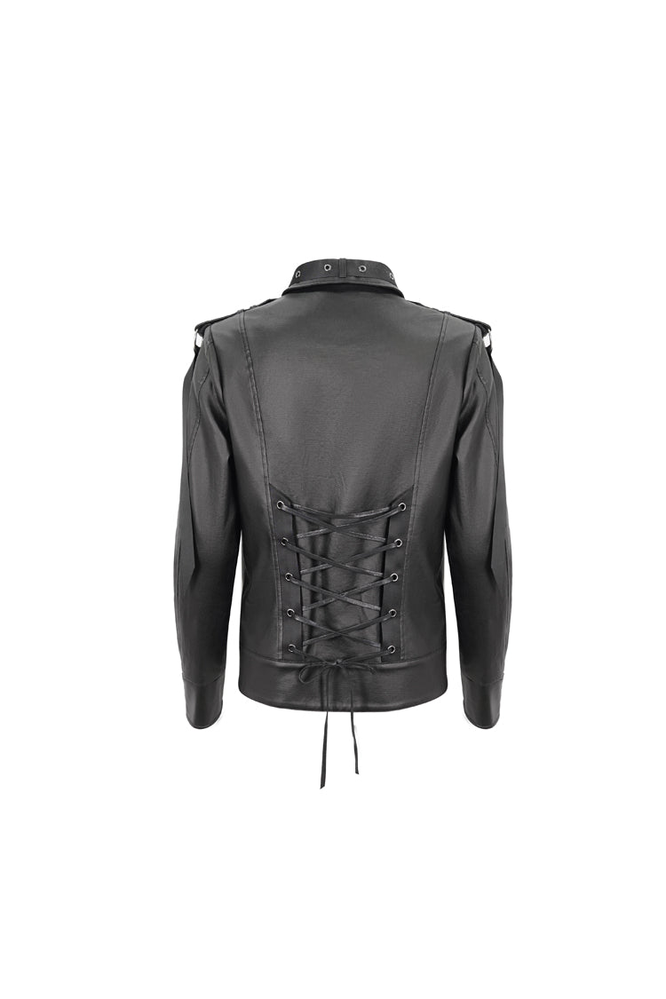 Black Lapel Collar Studded Strap Dashing Men's Punk Jacket