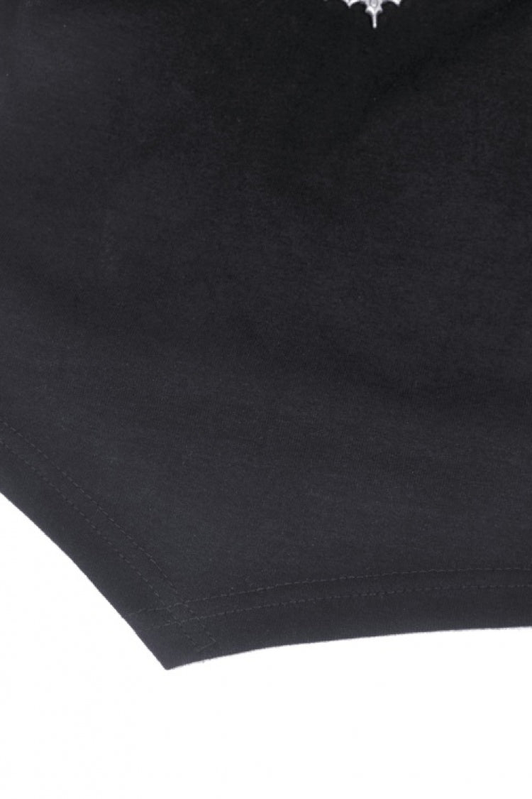Black Long Sleeves Irregular Strappy Bat Women's Punk Crop Top