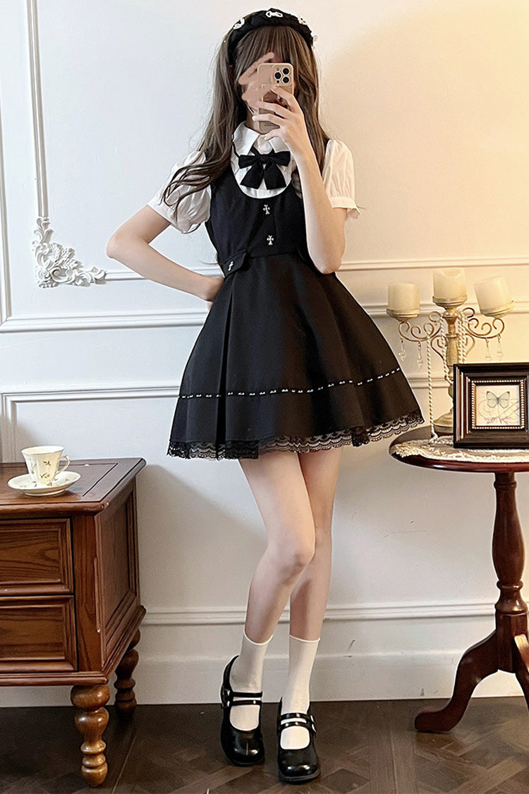 Black Dark Ruffle Bowknot Jirai Kei Jumper Dress