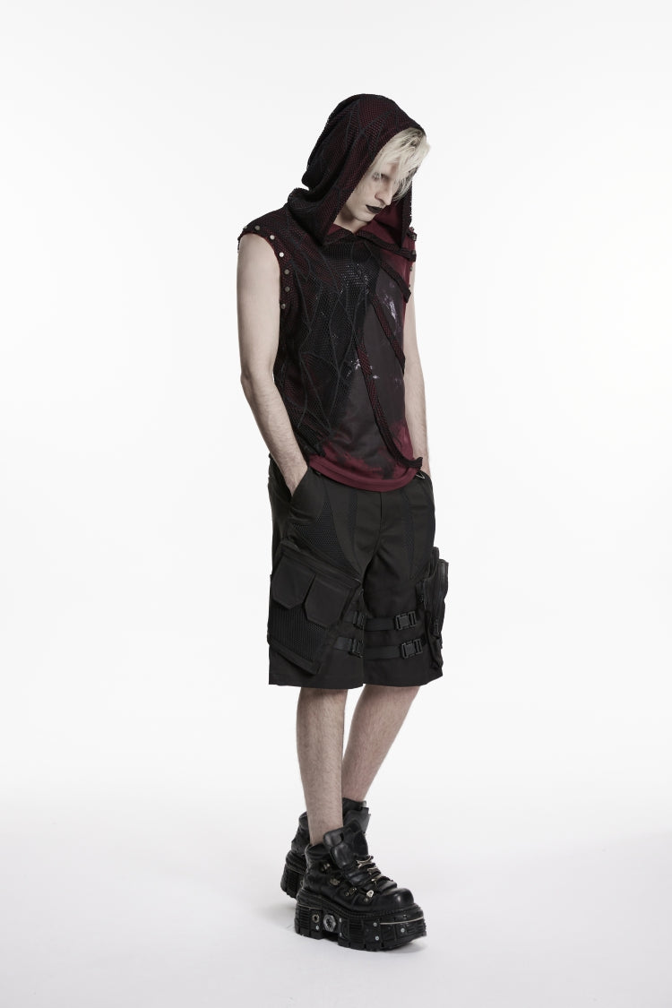 Black Buckled Men's Punk Cool Shorts with Big Pockets