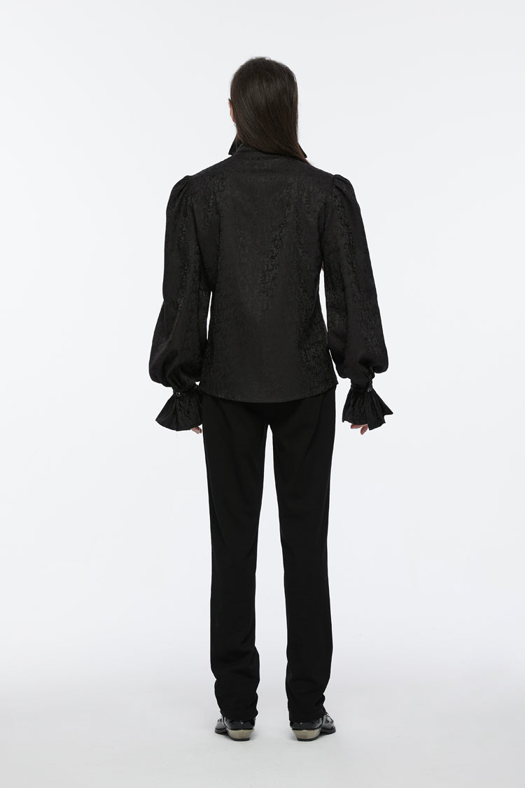 Black Long Puff Sleeves Lace-Up Men's Gothic Blouse