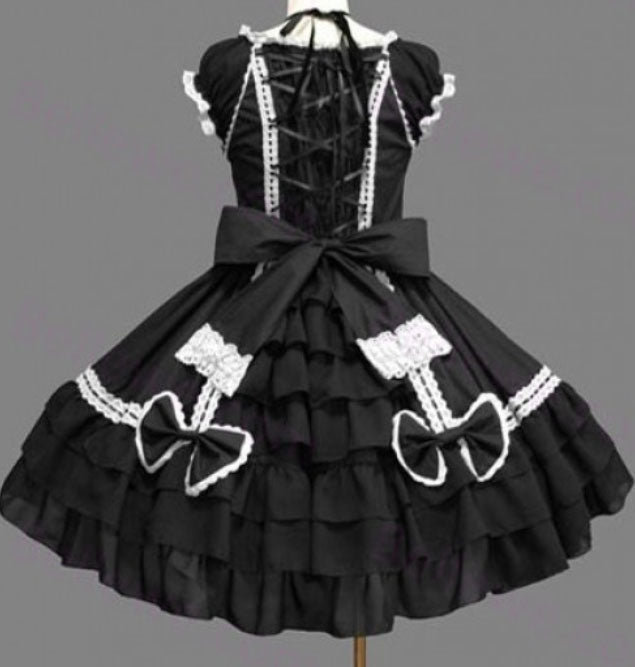 Black Lace Ruffled Bowknot Sleeveless Gothic Lolita Dress