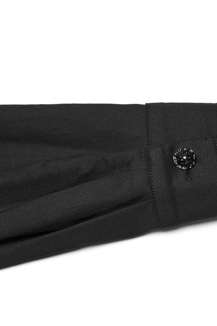 Black Lapel Collar Long Sleeves Stitching Eyelet Men's Punk Blouse