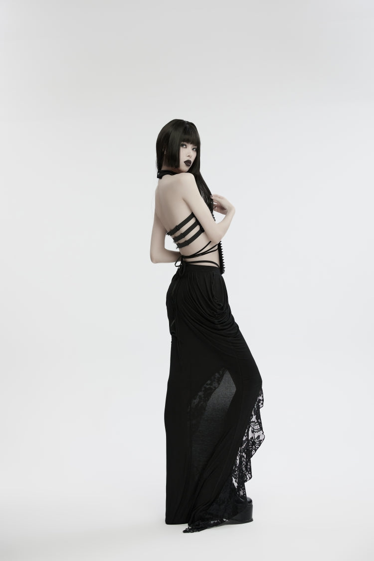 Black Off Shoulder Lace Lace-Up Slim Studded Buckled Women's Gothic Corset