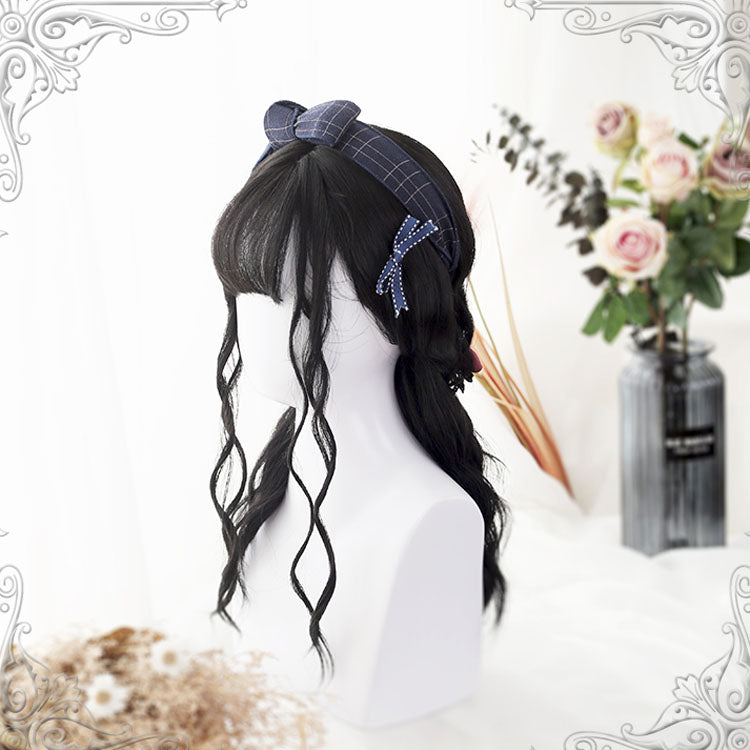 Black Air Bangs Long Hair Water Pattern Curly Classic Lolita Wigs