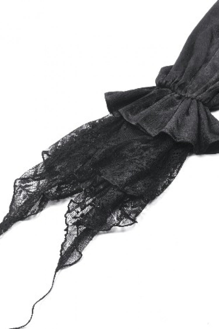 Black Long Lantern Sleeves Ruffled Spliced Lace Women's Gothic Blouse