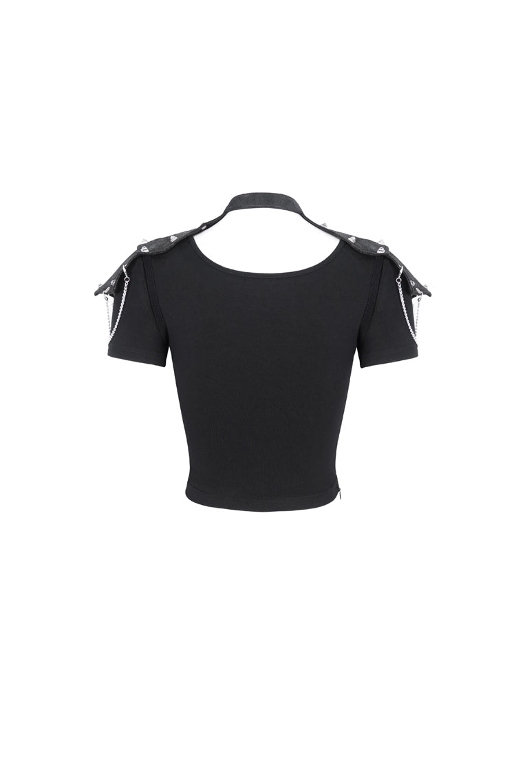 Black Cutout Mesh Short Sleeve Crop Womens Punk Top