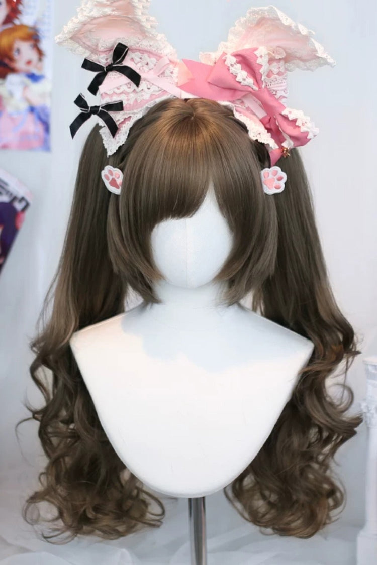 Ash Brown Side-Swept Bangs Sweet Lolita Twin Pigtails Wig Set