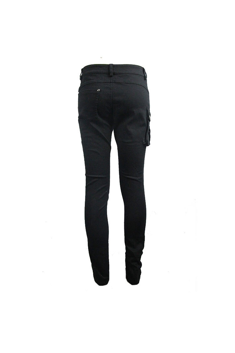 Black Asymmetric Broken Hole Glued Suede Rivet Men's Punk Pants