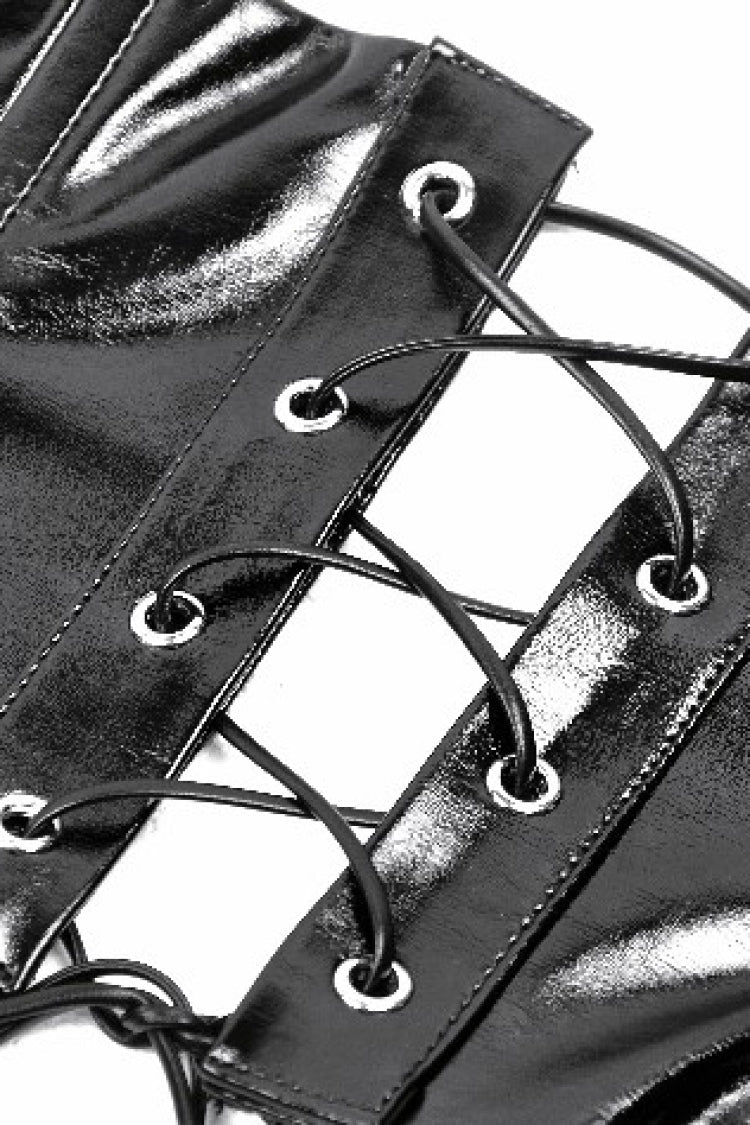 Black Lace-Up Buckled Women's Punk Patent Leather Underbust Corset