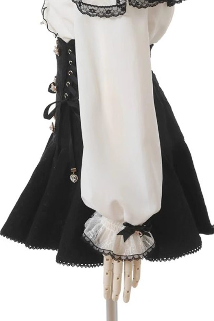 Black Japanese Bowknot Double Breasted Lace-Up Sweet Jirai Kei Skirt