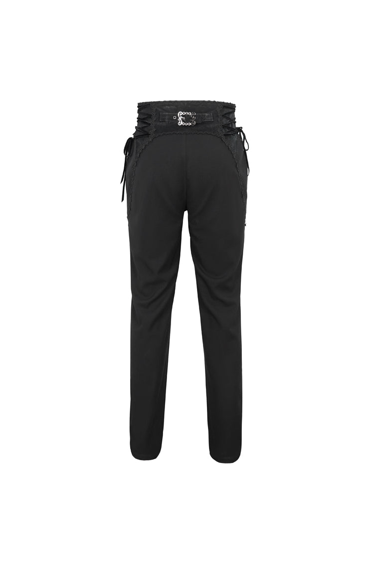 Black Lace Trim Embellished High Waisted Men's Gothic Pants