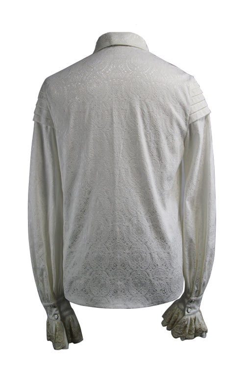 Beige Embroidered Ruffled Sleeves Jacquard Mens Gothic Blouse