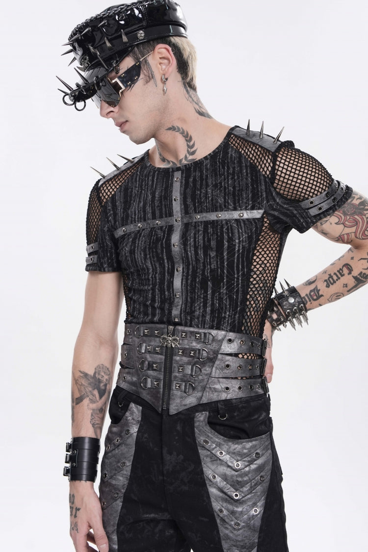 Black Multi-Layered Studded Zippered Eyelet Men's Punk Cool Girdle