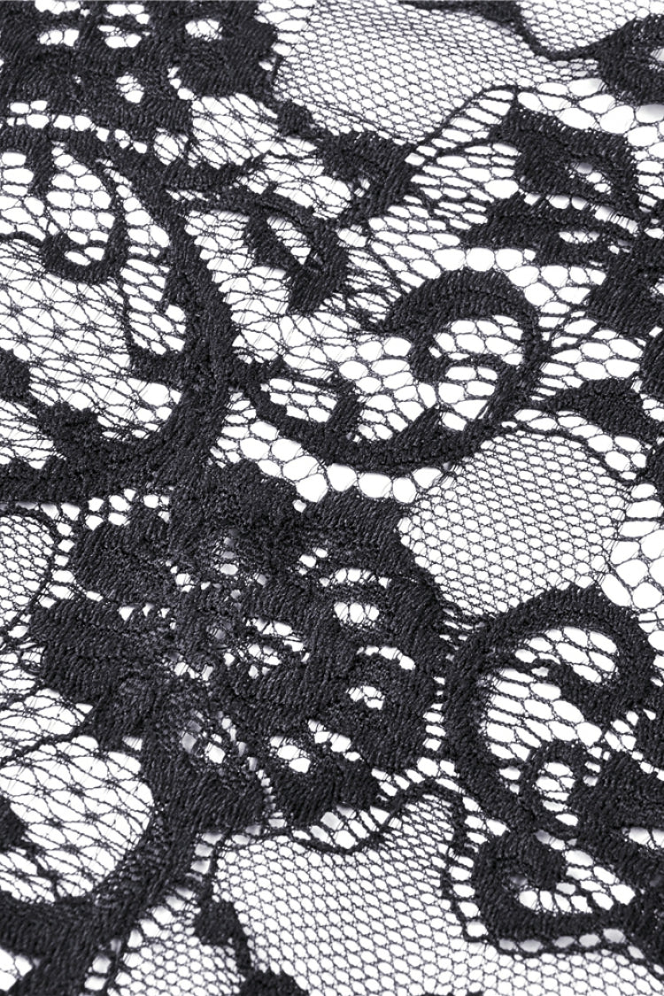 Black Long Puff Sleeves Sheer Floral Lace Lace-Up Women's Gothic Cape