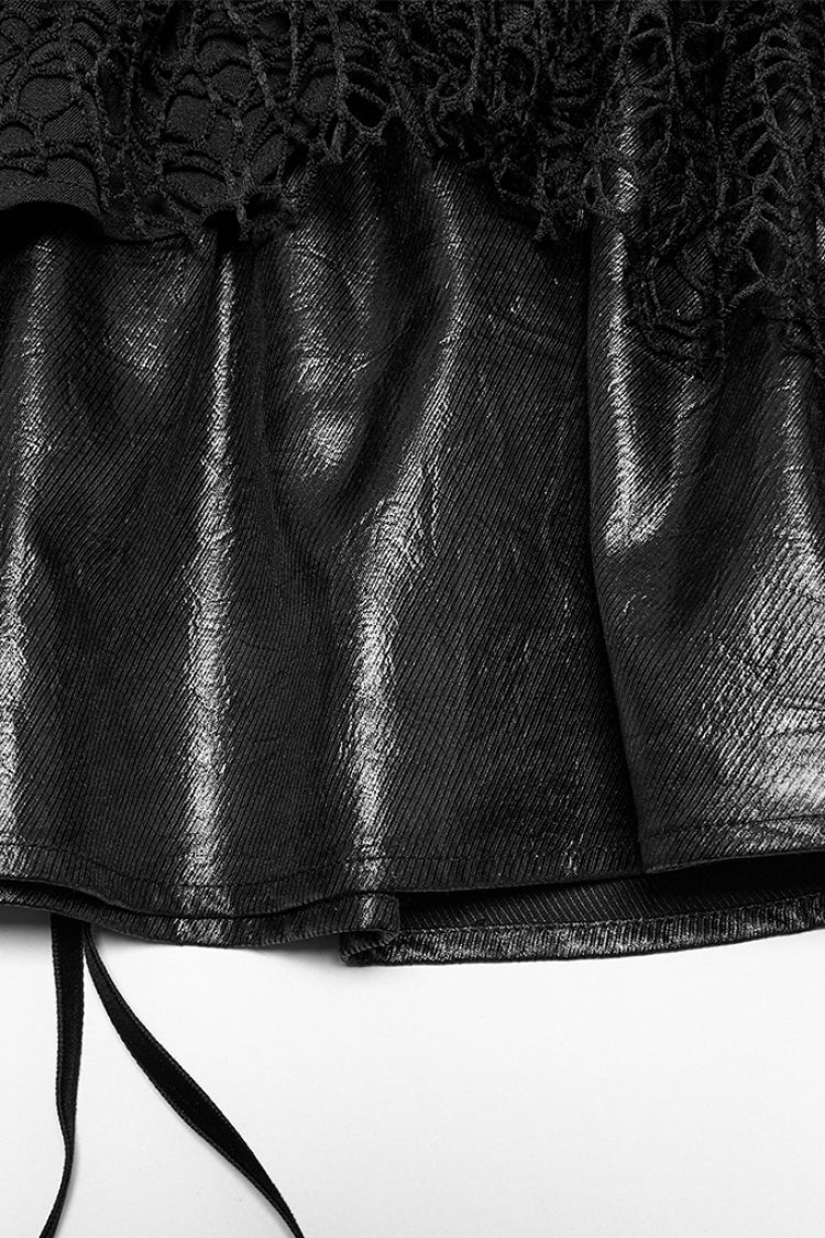 Black Multi-Layered Stitching Lace-Up Mesh Women's Punk Skirt