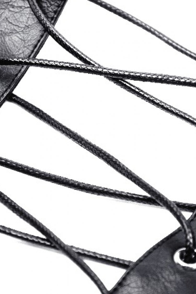 Black Lace-Up Studded Buckled Women's Punk PU Underbust Corset
