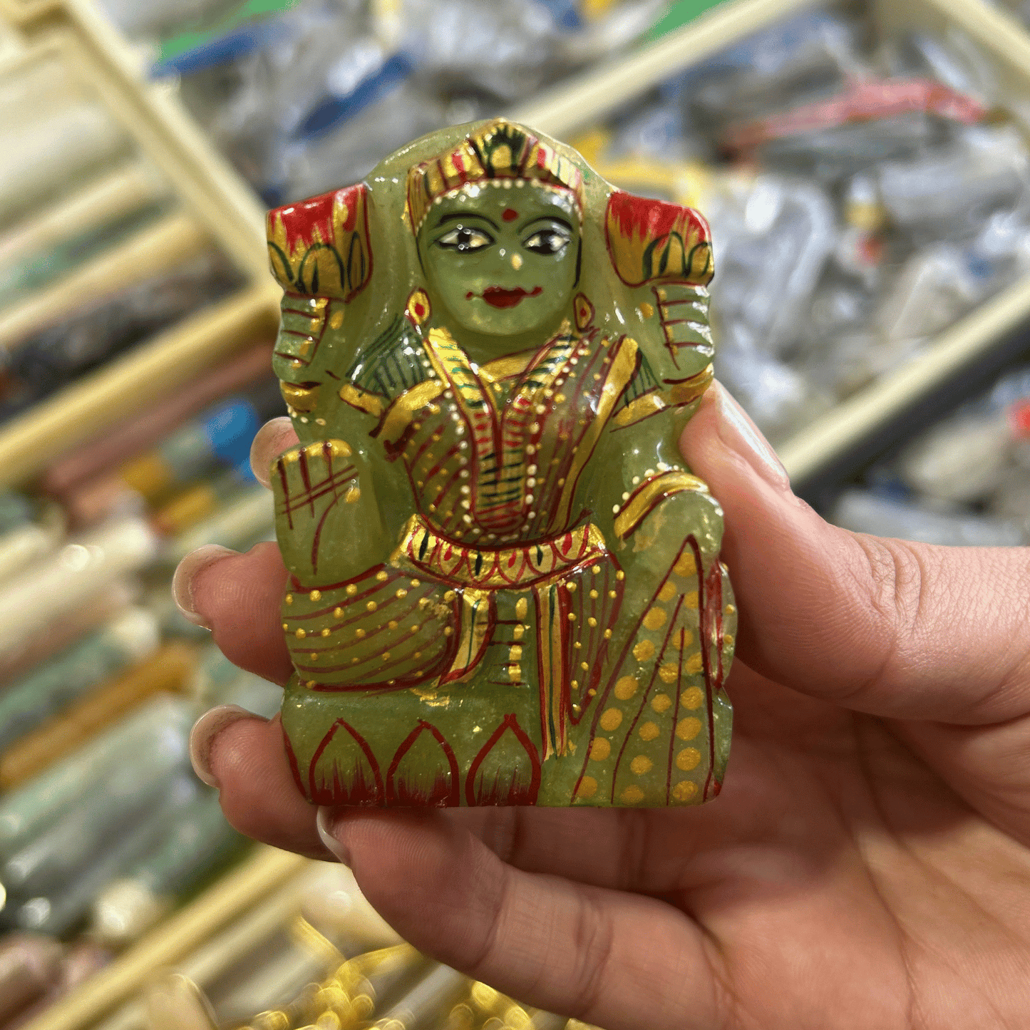 Hand-painted Aventurine Lakshmi Statue