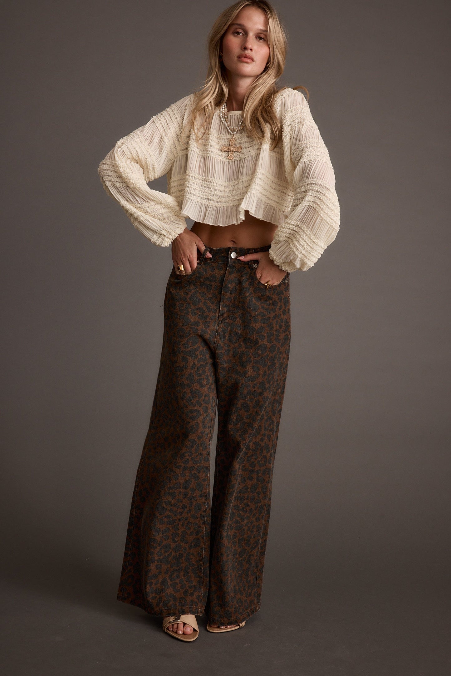 Milly Ivory Chiffon Long Sleeve Blouse