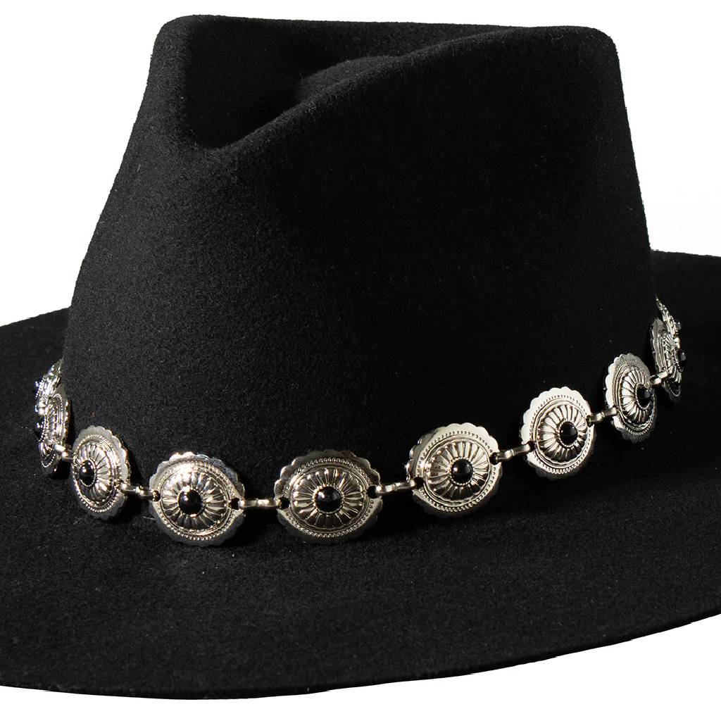3D 1" Silver Concho Black Stone Hatband