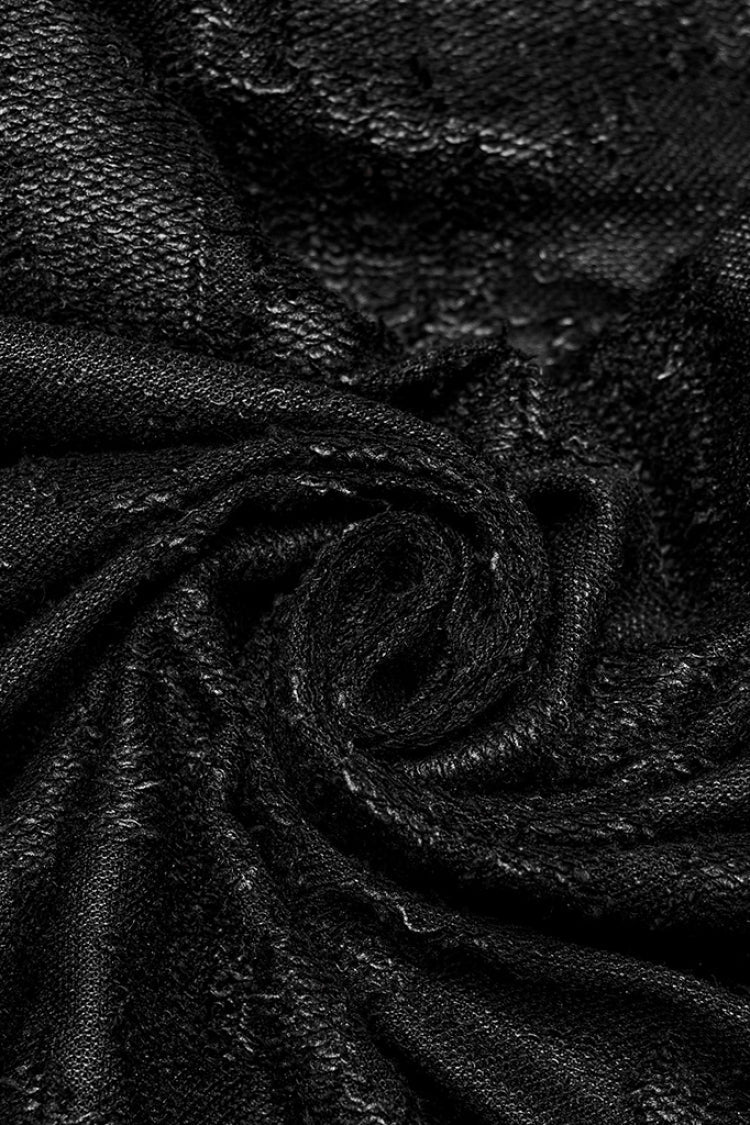 Black Lapel Collar Long Sleeves Faux Leather Stitching Men's Punk Blouse