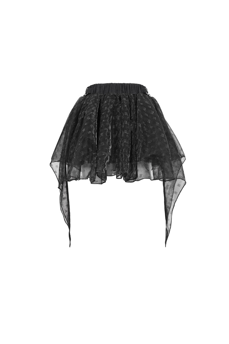 Black Bright Mesh Metal Buckle Decoration Playful And Cute Tutu Short Women's Punk Skirt